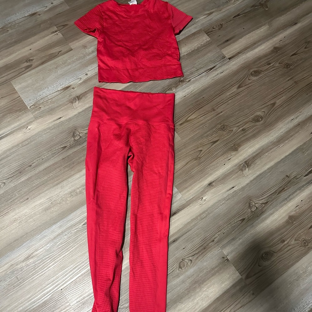 All in Motion Bright Red Waffle Knit Top and pant XS